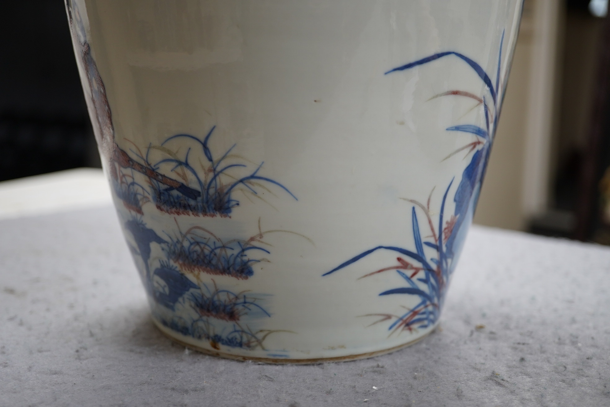An unusual Chinese underglaze blue and copper red ‘longevity’ vase, 19th century